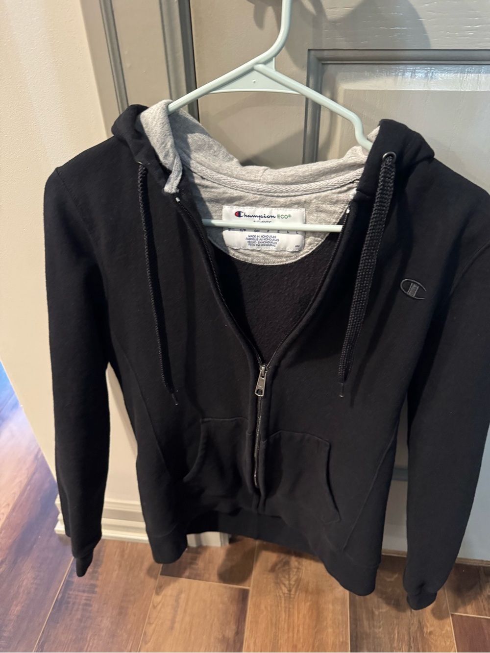 Champion Black Full-Zip Hoodie with Gray Lining
